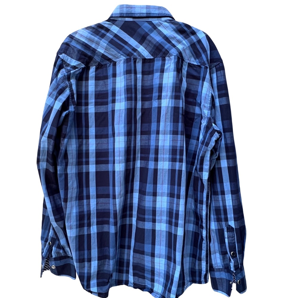 SQ Comfort Wash Mens Blue Plaid Long Sleeve Button Down Shirt Size Large Cotton - Picture 3 of 4